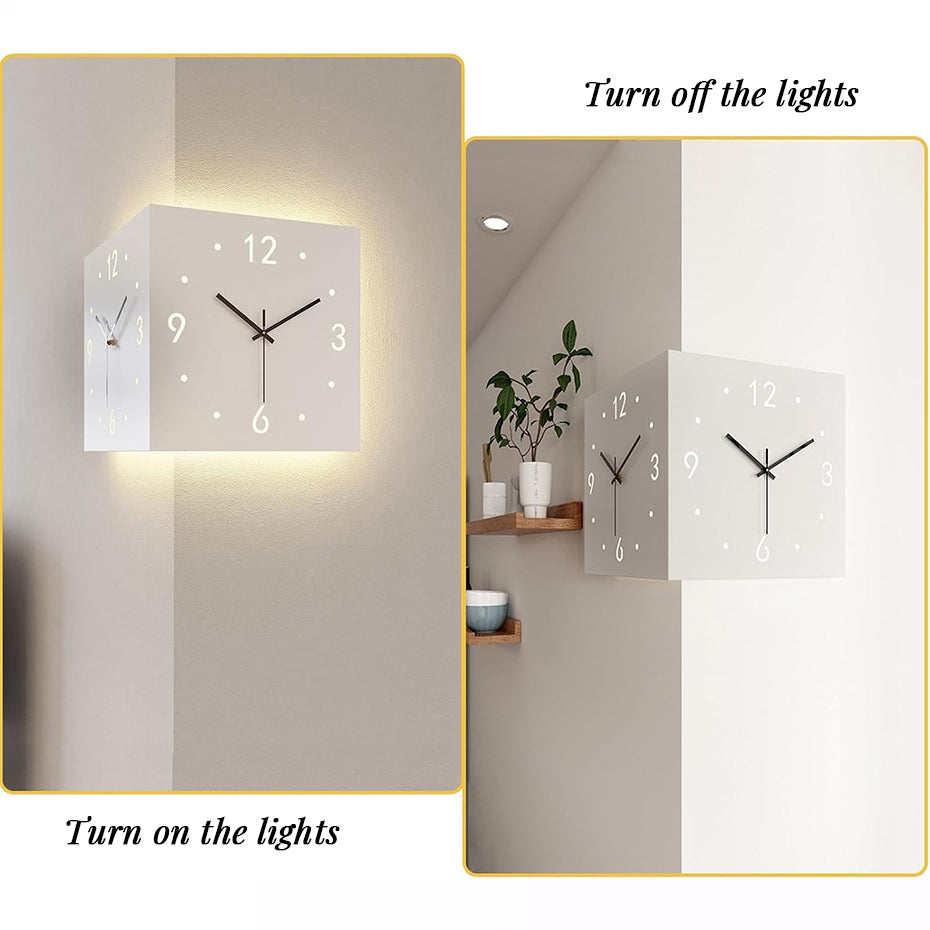 Nordic Dual‑Glow Corner Clock, Silent LED Wall Clock, Modern Minimalist Home Decor for Living Room Bedroom