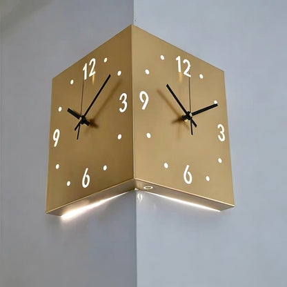 Nordic Dual‑Glow Corner Clock, Silent LED Wall Clock, Modern Minimalist Home Decor for Living Room Bedroom