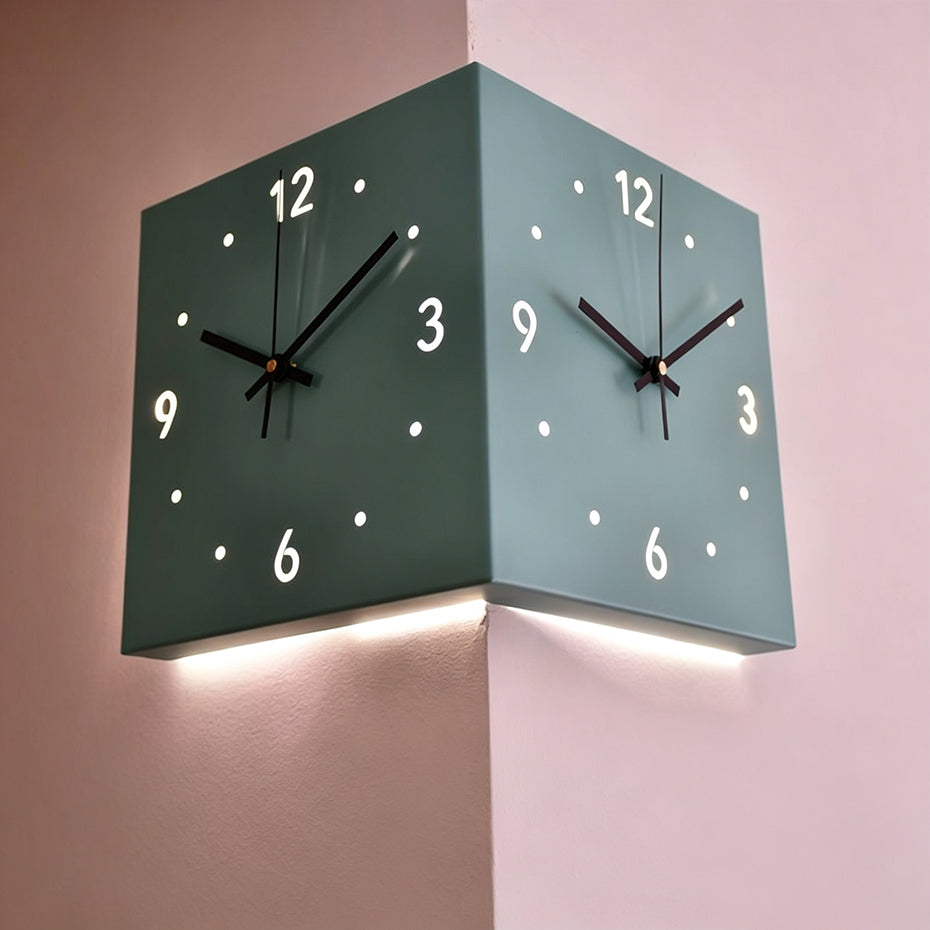 Nordic Dual‑Glow Corner Clock, Silent LED Wall Clock, Modern Minimalist Home Decor for Living Room Bedroom