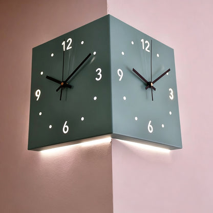 Nordic Dual‑Glow Corner Clock, Silent LED Wall Clock, Modern Minimalist Home Decor for Living Room Bedroom