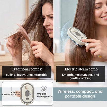 Electric Steam Hair Brush with Mist, Ionic Straightening Comb for Less Breakage &amp; No Residue, Smooth Shiny Hair Styling Tool