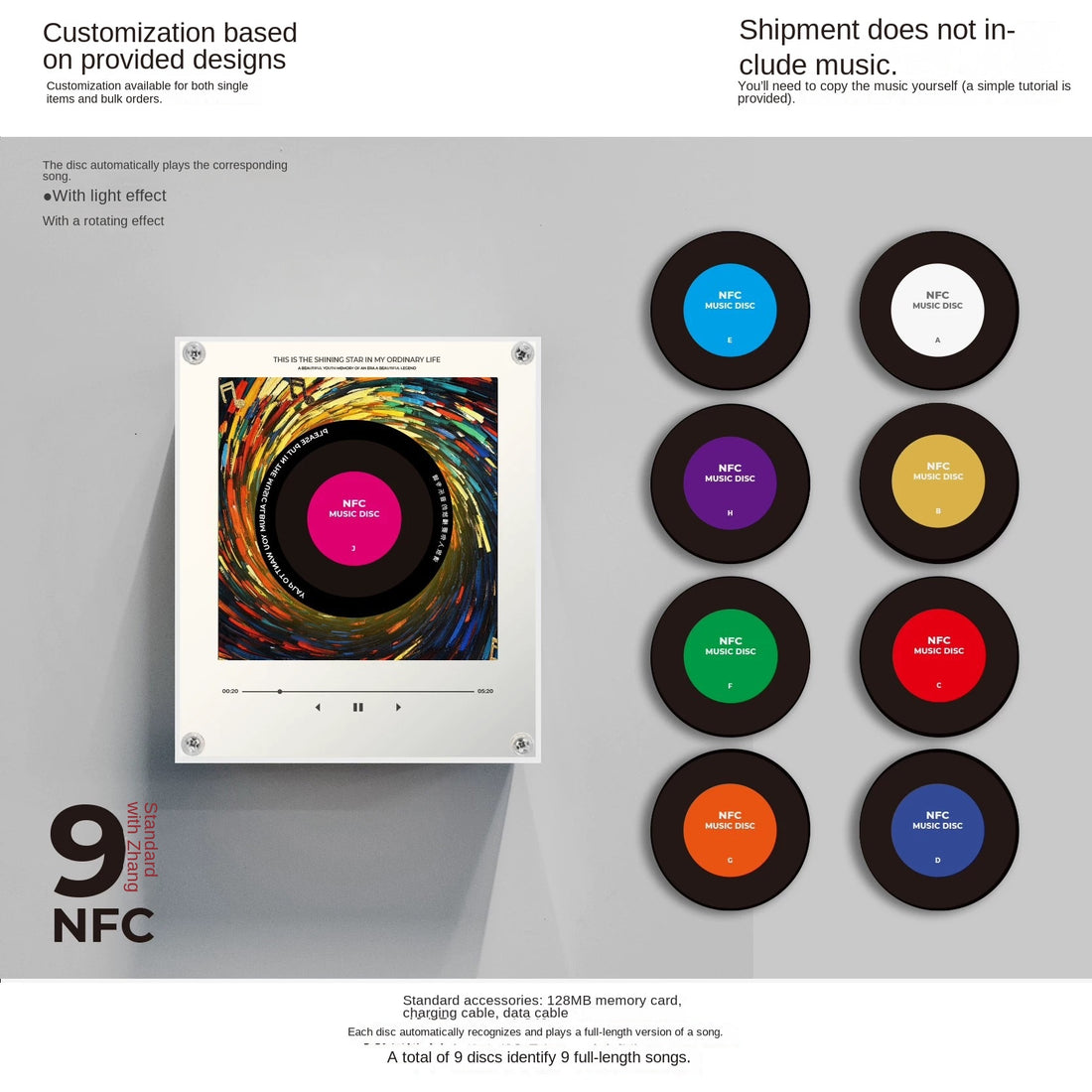 Rotating Music Disc Night Light Magnetic Fridge Magnet NFC Sensing Singing Acrylic Cross-border Factory Direct Sales