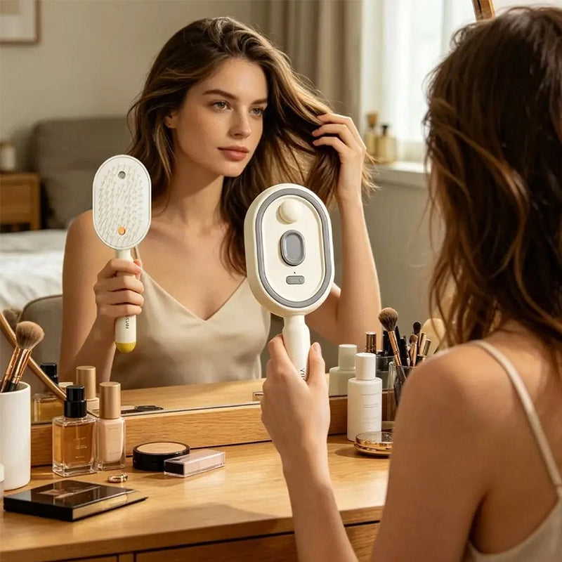 Electric Steam Hair Brush with Mist, Ionic Straightening Comb for Less Breakage &amp; No Residue, Smooth Shiny Hair Styling Tool