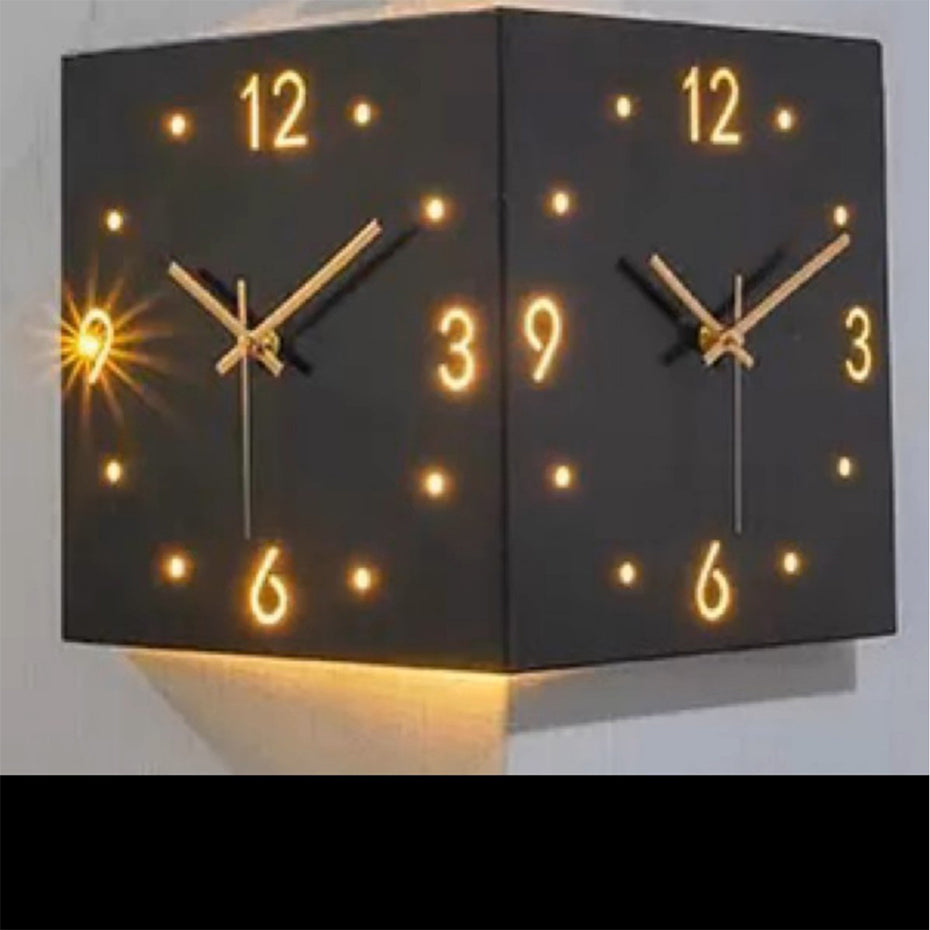 Nordic Dual‑Glow Corner Clock, Silent LED Wall Clock, Modern Minimalist Home Decor for Living Room Bedroom
